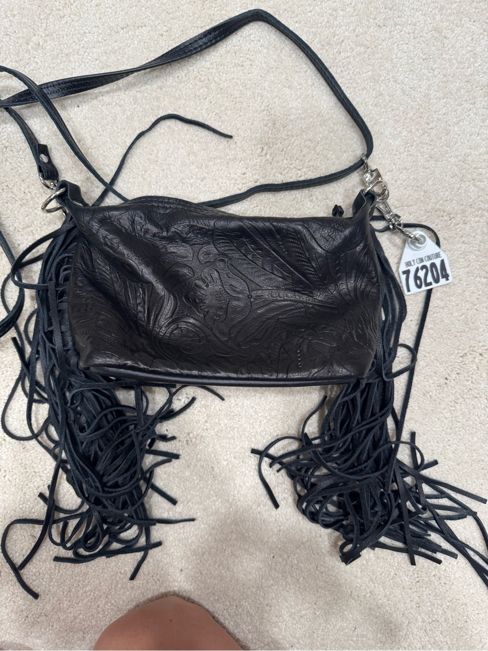 Holy Cow Couture Itty Bitty Designer black embossed leather